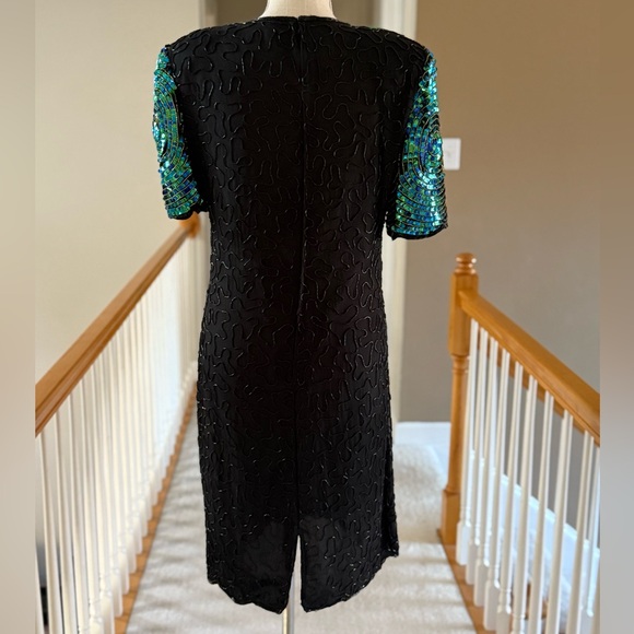 Vintage Denise Elle Evening Dress Black Silk Beaded With‎ Sequins - Picture 6 of 15
